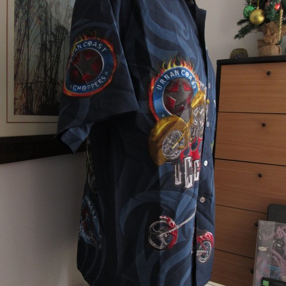 Choppers Urban Coast Men's Shirt Button Up Blue Motorcycle Graphics Size XL - Picture 8 of 9
